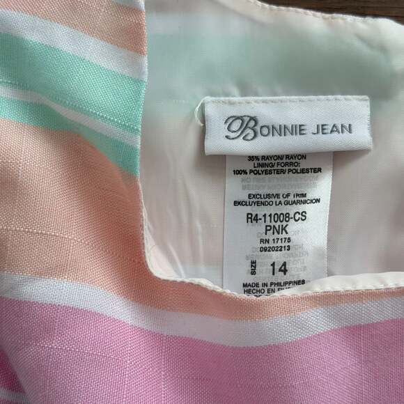 Bonnie Jean Easter Spring Striped Dress Big Girls Size 14 - Picture 3 of 6